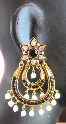Earrings Black Gold Plated Dangler Pearl Drops 3