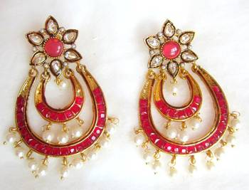 Earrings Pink Gold Plated Dangler Pearl Drops 1