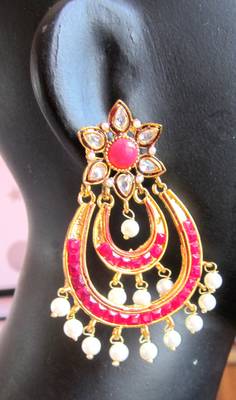 Earrings Pink Gold Plated Dangler Pearl Drops 3