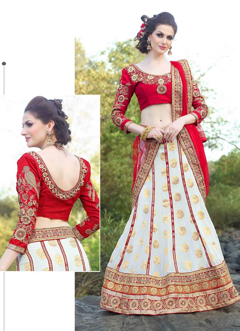Cream Net Floral Embroidered Designer Lehenga Choli