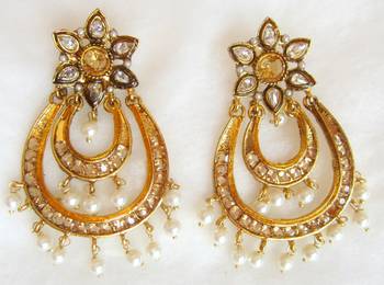 Earrings Brown Gold Plated Dangler Pearl Drops 1