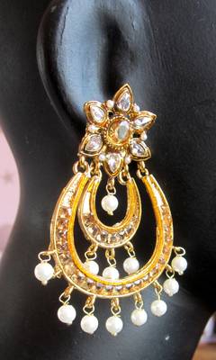 Earrings Brown Gold Plated Dangler Pearl Drops 3