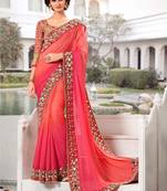 Pink Georgette Mirror Work saree with blouse Piece