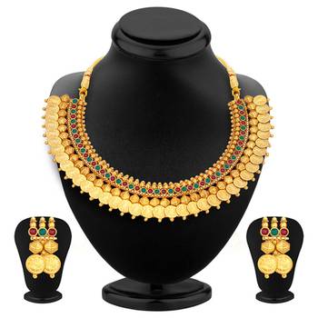 Stylish Gold Plated Temple Jewellery Coin Necklace Set For Women 1