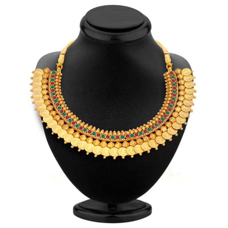 Stylish Gold Plated Temple Jewellery Coin Necklace Set For Women