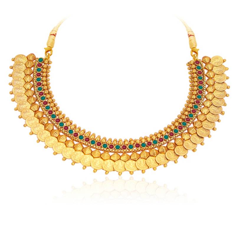 Stylish Gold Plated Temple Jewellery Coin Necklace Set For Women