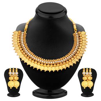 Astonish Gold Plated Temple Jewellery Coin Necklace Set For Women 1