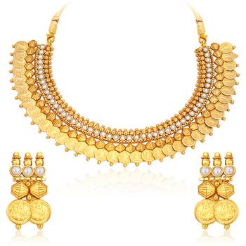Astonish Gold Plated Temple Jewellery Coin Necklace Set For Women 2