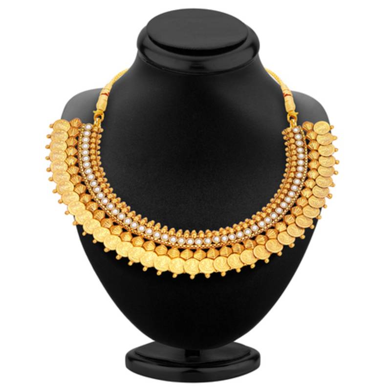 Astonish Gold Plated Temple Jewellery Coin Necklace Set For Women