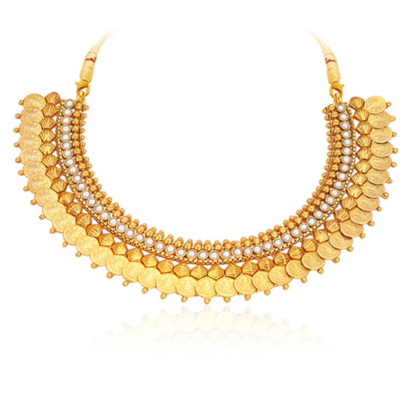 Astonish Gold Plated Temple Jewellery Coin Necklace Set For Women