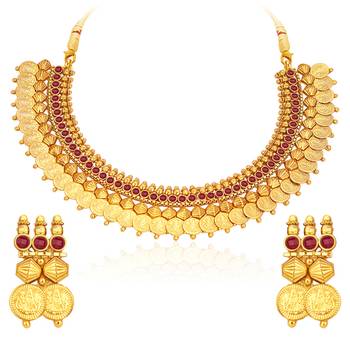 Marvellous Gold Plated Temple Jewellery Coin Necklace Set For Women 2