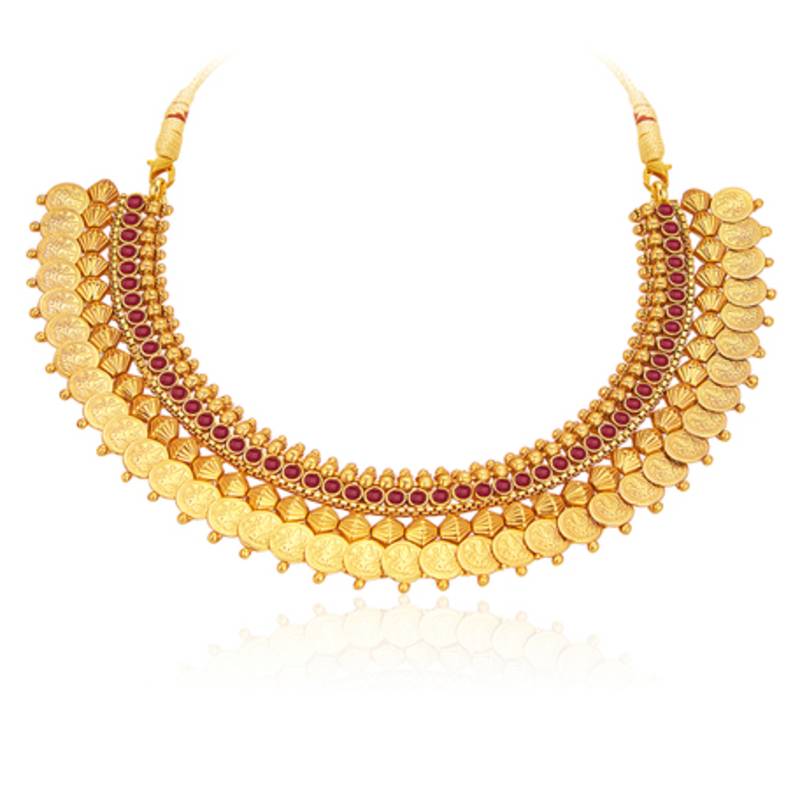 Marvellous Gold Plated Temple Jewellery Coin Necklace Set For Women