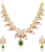 Attractive Gold And Rhodium Plated Ruby Neklace Set For Women