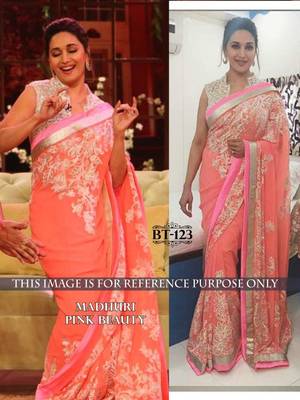 Pink embroidered Georgette saree with blouse 1