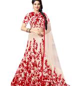 White and red embroidered bhagalpuri silk unstitched lehenga choli