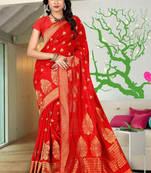 Tomato Red Color Cotton Silk Saree With Blouse Piece