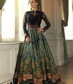 Green printed art silk semi stitched salwar with dupatta