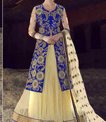 Cream Embroidered Net Semistitched Lehenga Choli With Blouse