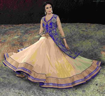 Cream Embroidered Net Semistitched Lehenga Choli With Blouse 2