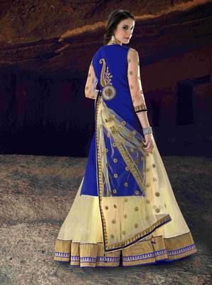 Cream Embroidered Net Semistitched Lehenga Choli With Blouse 3