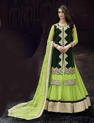Green Embroidered Net Semistitched Lehenga Choli With Blouse 1