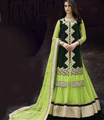 Green Embroidered Net Semistitched Lehenga Choli With Blouse