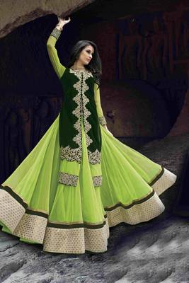 Green Embroidered Net Semistitched Lehenga Choli With Blouse 2