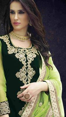 Green Embroidered Net Semistitched Lehenga Choli With Blouse 3