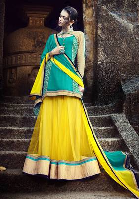 Yellow Embroidered Net Semistitched Lehenga Choli With Blouse 1
