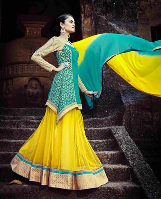 Yellow Embroidered Net Semistitched Lehenga Choli With Blouse 2