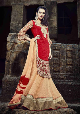 Orange Embroidered Faux Georgette Semistitched Lehenga Choli With Blouse 1