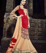 Orange Embroidered Faux Georgette Semistitched Lehenga Choli With Blouse
