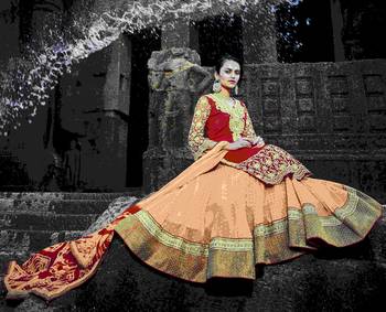 Orange Embroidered Faux Georgette Semistitched Lehenga Choli With Blouse 2
