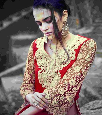 Orange Embroidered Faux Georgette Semistitched Lehenga Choli With Blouse 3