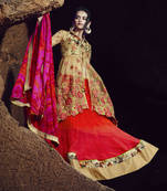 Orange Embroidered Faux Georgette Semistitched Lehenga Choli With Blouse