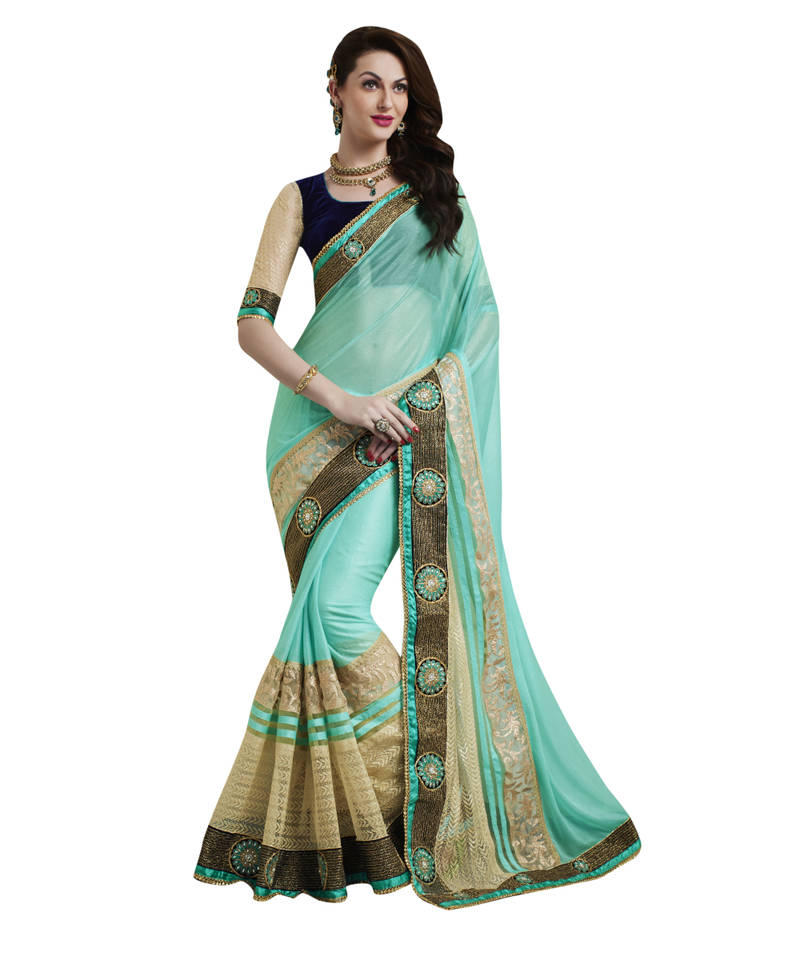 sky blue plain shimmer saree with blouse