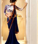 navy_blue embroidered georgette saree with blouse
