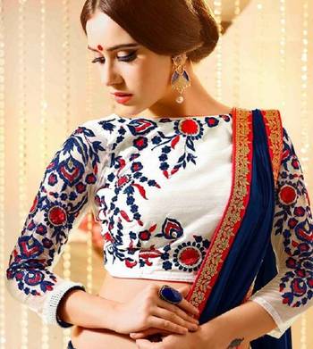 navy_blue embroidered georgette saree with blouse 2