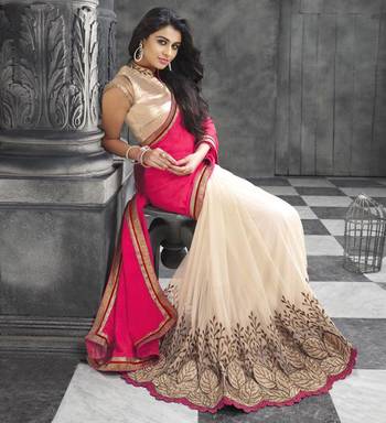 pink embroidered georgette saree with blouse 1