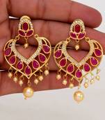 Hart Shape Gold Plated Maroon Color Hoop Fashion Jewellery Earring
