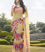 yellow printed georgette saree with blouse