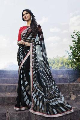 black printed georgette saree with blouse 1