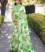 green printed georgette saree with blouse