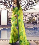 yellow printed georgette saree with blouse