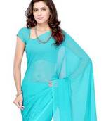 Medium Turquoise Plain Faux Chiffon Purple Saree Sari with Blouse