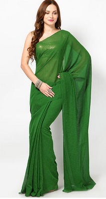 Plain green chiffon saree Clearance