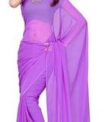 Light Purple Plain Faux Chiffon Purple Saree Sari with Blouse
