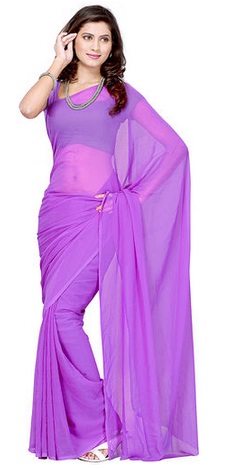 Light Purple Plain Faux Chiffon Purple Saree Sari with Blouse