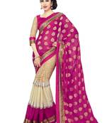 Pink embroidered Georgette,Net saree With Blouse
