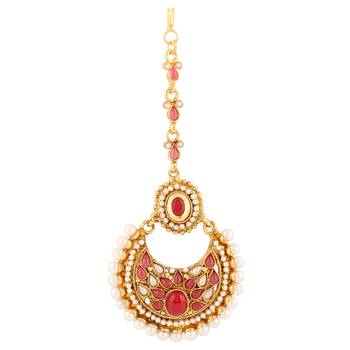 Pearl Maroon polki maang tikka 1